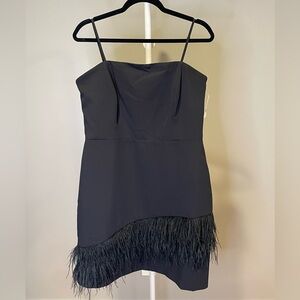 Sam Edelman Elegant Black Strapless Dress with Feather Hem Size 14 NWT